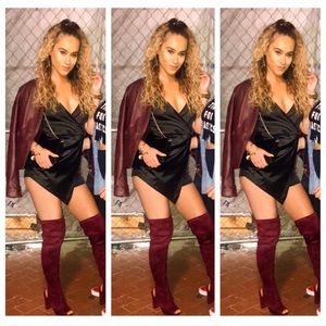 Black Satin One Piece Skort Romper